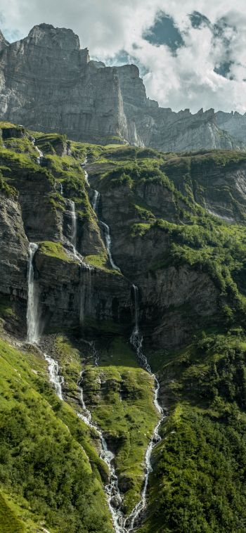 France, mountains, green, waterfall Wallpaper 1080x2340