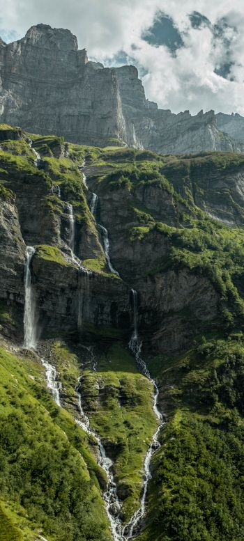 France, mountains, green, waterfall Wallpaper 720x1600