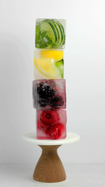 ice cube, fruit, berries Wallpaper 640x1136