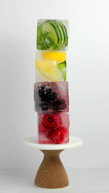 ice cube, fruit, berries Wallpaper 1080x1920