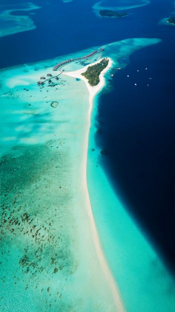 Обои 1440x2560 Мальдивы, с высоты птичьего полета, океан