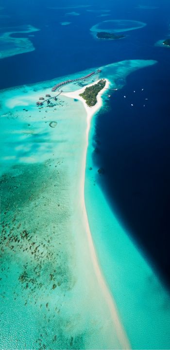 Обои 1440x2960 Мальдивы, с высоты птичьего полета, океан