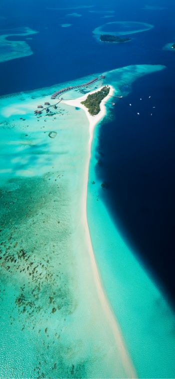 Maldives, bird's eye view, ocean Wallpaper 1242x2688