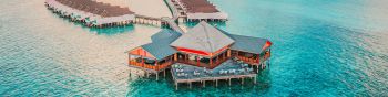 Maldives, ocean, resort Wallpaper 1590x400