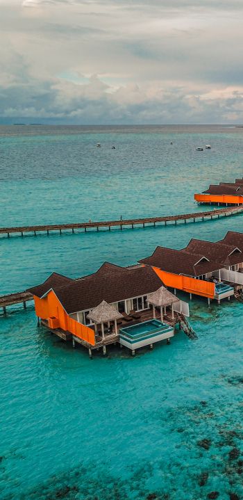 Обои 1440x2960 Мальдивы, морской пейзаж, лазурный