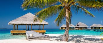 Обои 3440x1440 Мальдивы, пляж, отпуск