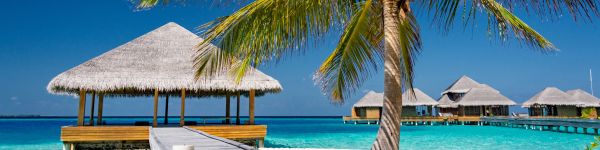 Maldives, beach, vacation Wallpaper 1590x400