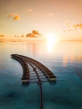 Maldives, sunset, bird's eye view Wallpaper 1668x2224