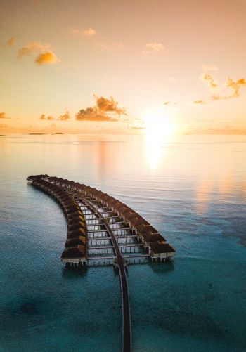 Maldives, sunset, bird's eye view Wallpaper 1668x2388