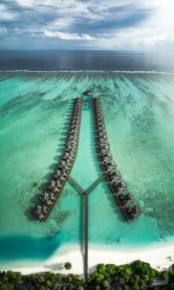 Обои 1200x2000 Мальдивы, курорт, вид с высоты птичьего полета