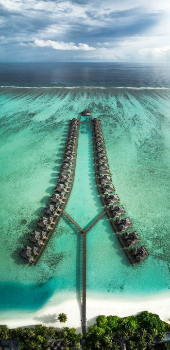 Maldives, resort, bird's eye view Wallpaper 1080x2220