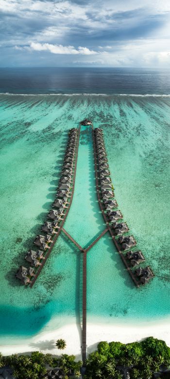 Maldives, resort, bird's eye view Wallpaper 1440x3200