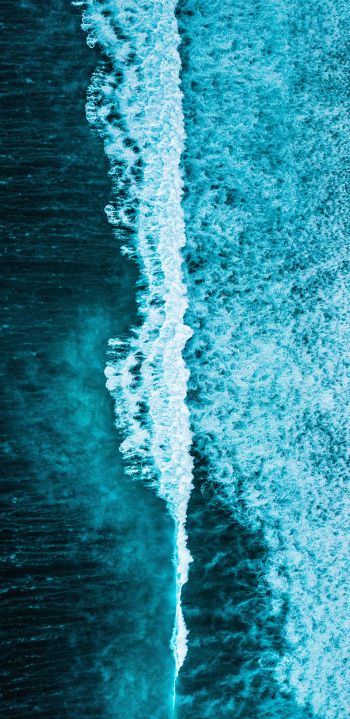 Обои 1440x2960 морские волны, вид сверху, синий