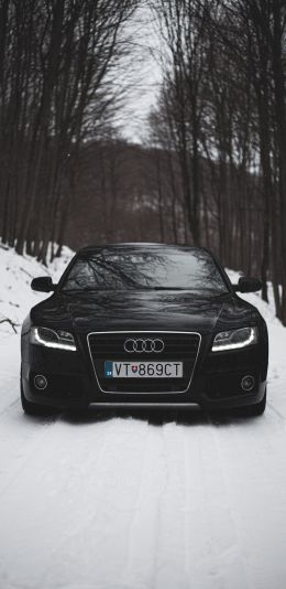 Audi A5, black and white, winter Wallpaper 1440x2960