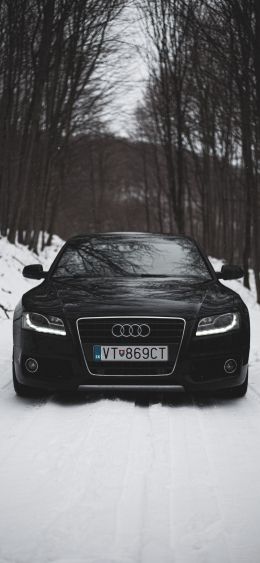 Audi A5, black and white, winter Wallpaper 1080x2340