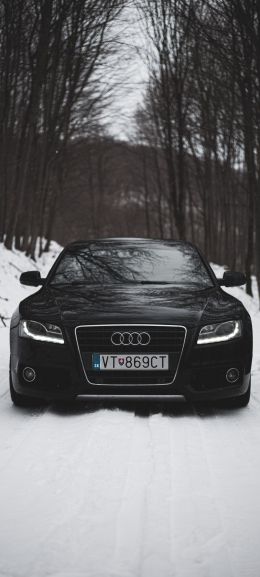 Audi A5, black and white, winter Wallpaper 1440x3200