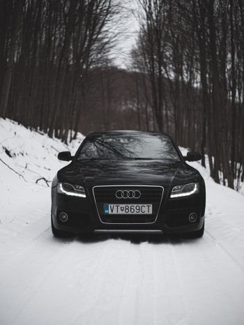 Audi A5, black and white, winter Wallpaper 1668x2224