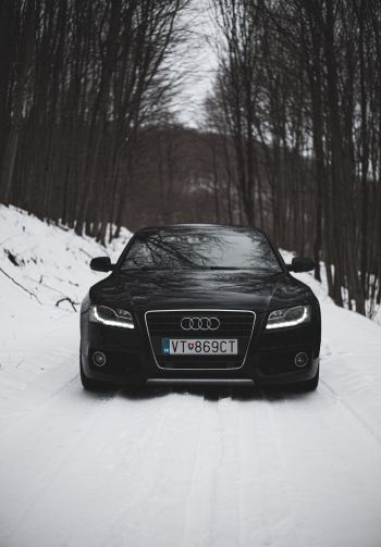 Audi A5, black and white, winter Wallpaper 1640x2360