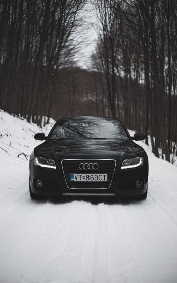 Audi A5, black and white, winter Wallpaper 1752x2800