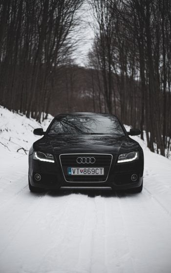 Audi A5, black and white, winter Wallpaper 1600x2560