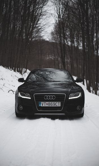 Audi A5, black and white, winter Wallpaper 1200x2000
