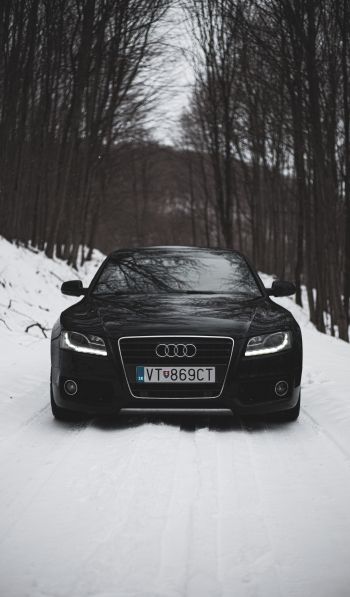 Audi A5, black and white, winter Wallpaper 600x1024