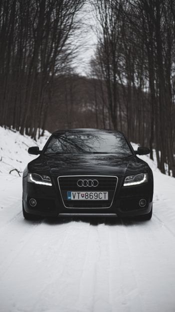 Audi A5, black and white, winter Wallpaper 1080x1920