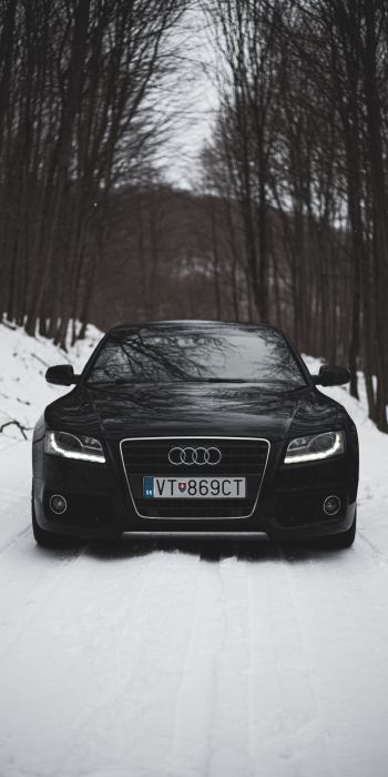 Audi A5, black and white, winter Wallpaper 720x1440