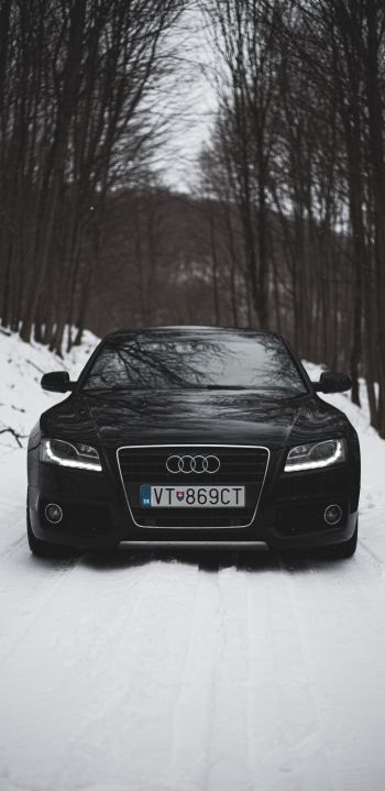 Audi A5, black and white, winter Wallpaper 1080x2220