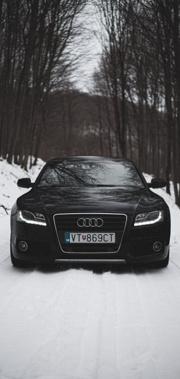Audi A5, black and white, winter Wallpaper 1440x3040