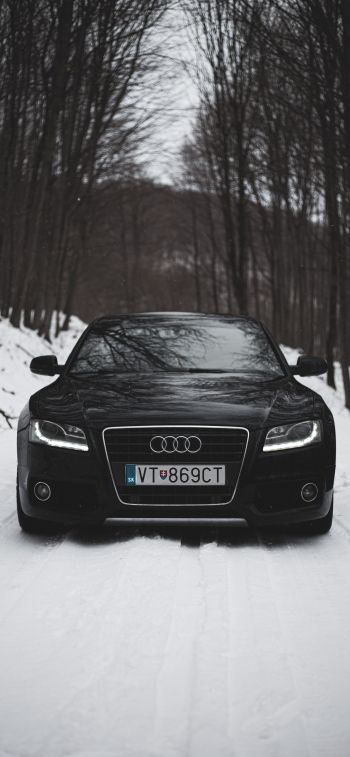 Audi A5, black and white, winter Wallpaper 1242x2688