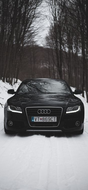 Обои 1080x2340 Audi A5, черное и белое, зима