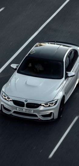 white bmw, top view Wallpaper 1080x2280