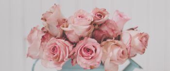 Обои 3440x1440 розовые розы, букет роз
