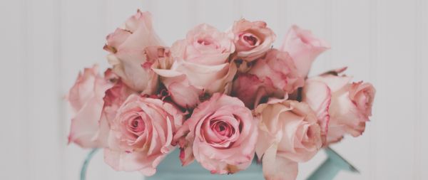 Обои 2560x1080 розовые розы, букет роз
