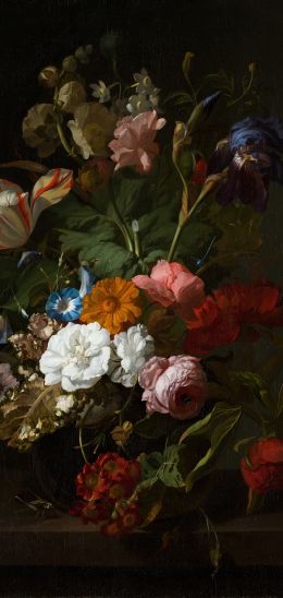 oil painting, flower arrangement, dark Wallpaper 720x1520