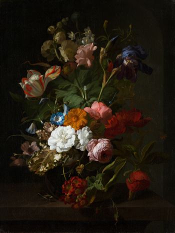 oil painting, flower arrangement, dark Wallpaper 2048x2732