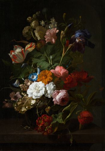 oil painting, flower arrangement, dark Wallpaper 1668x2388