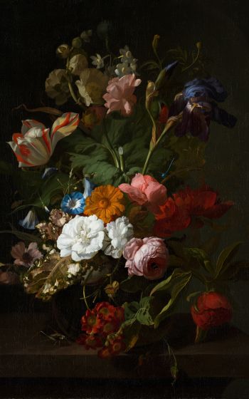 oil painting, flower arrangement, dark Wallpaper 1600x2560