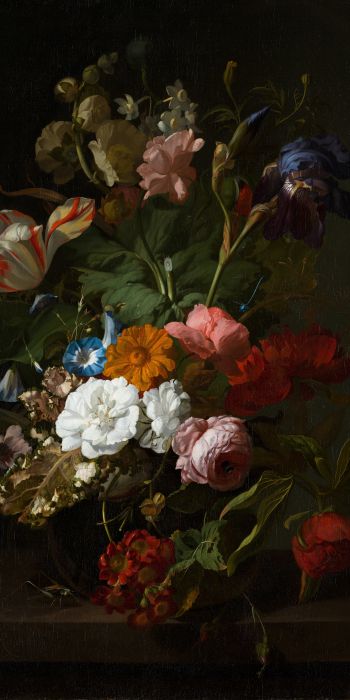 oil painting, flower arrangement, dark Wallpaper 720x1440