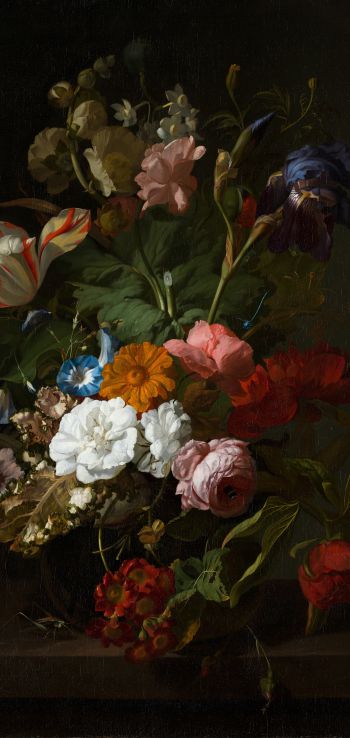 oil painting, flower arrangement, dark Wallpaper 720x1520