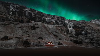 Обои 2048x1152 Исландия, дом у озера