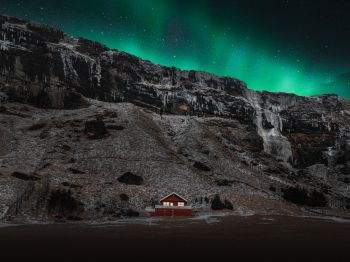 Обои 800x600 Исландия, дом у озера