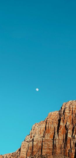 moon, blue sky, mountains Wallpaper 1080x2220