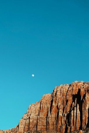 moon, blue sky, mountains Wallpaper 640x960
