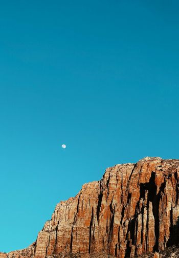 moon, blue sky, mountains Wallpaper 1640x2360
