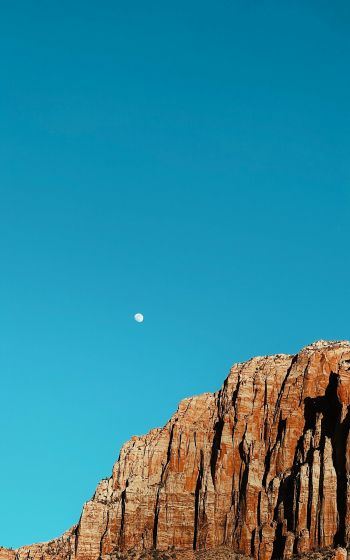moon, blue sky, mountains Wallpaper 1600x2560