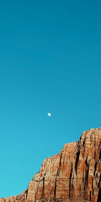 moon, blue sky, mountains Wallpaper 720x1440