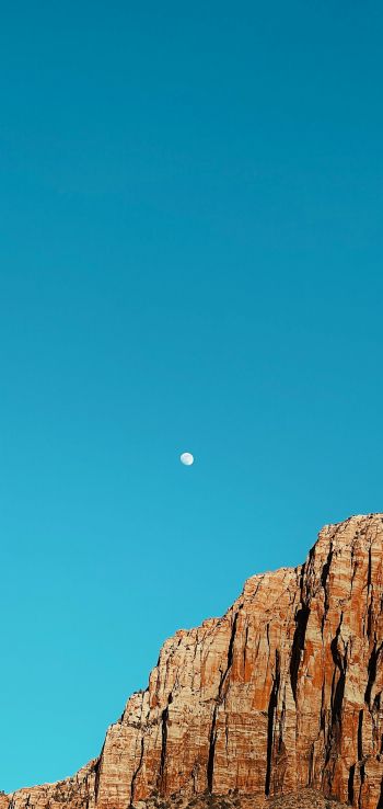 moon, blue sky, mountains Wallpaper 1080x2280