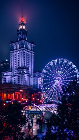 Warsaw, Poland, night city Wallpaper 640x1136